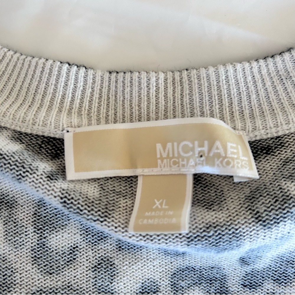 Michael Kors Brown Black Animal Print Knit Sweater Blouse Top Size XL EUC - Picture 5 of 7